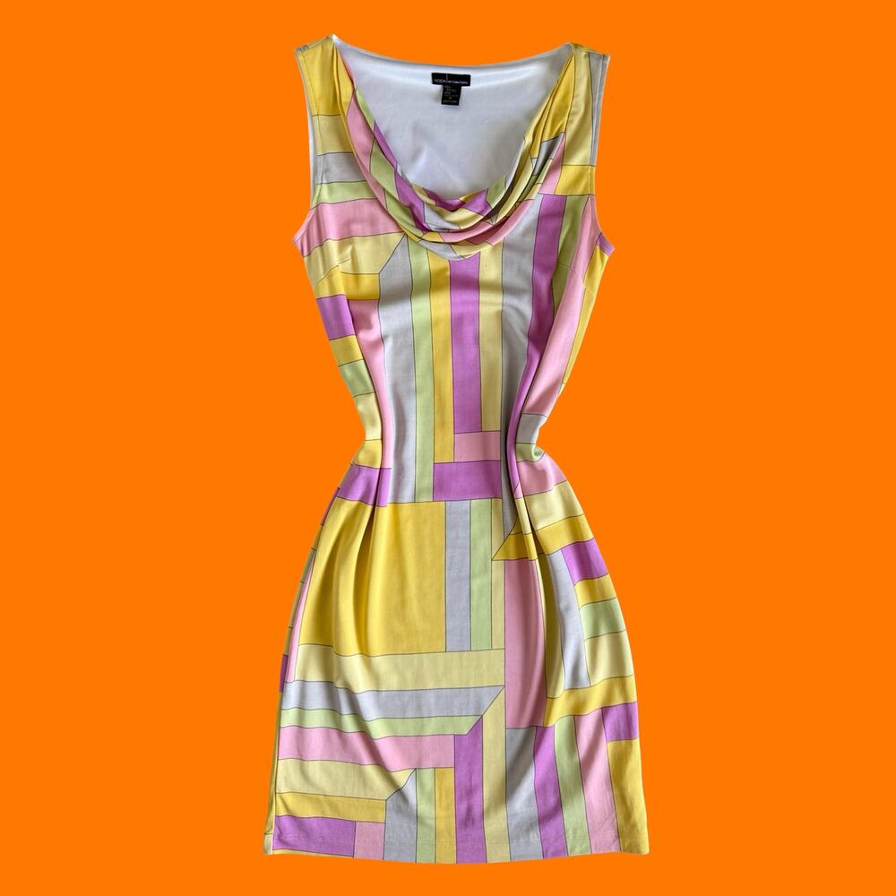 00's vintage pastel groovy 100% silk cowl neck y2k dress M moda international